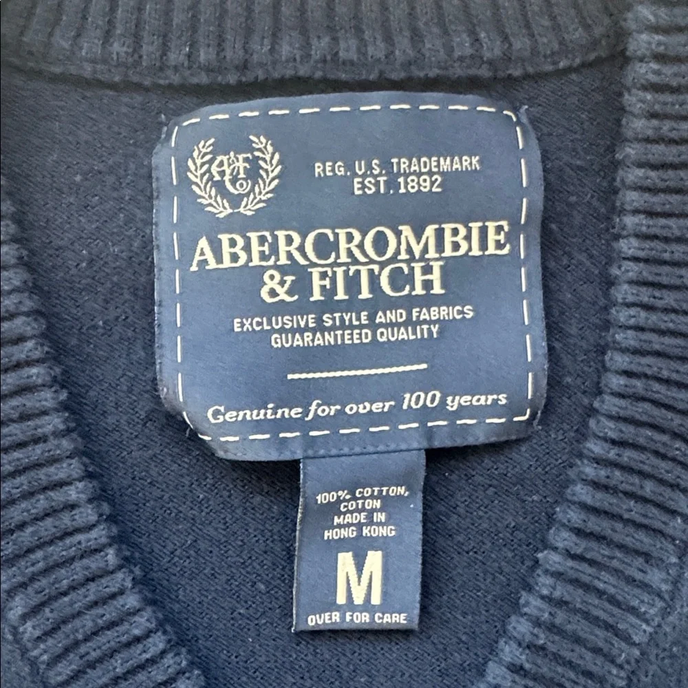 Abercrombie & Fitch Men's V-Neck Sweater Blue Medium 2000s Classic Moose Logo